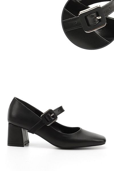 GÖNDERİ(R) Women / Girls Black Blunt Toe Square Heel Mary Jane Shoes