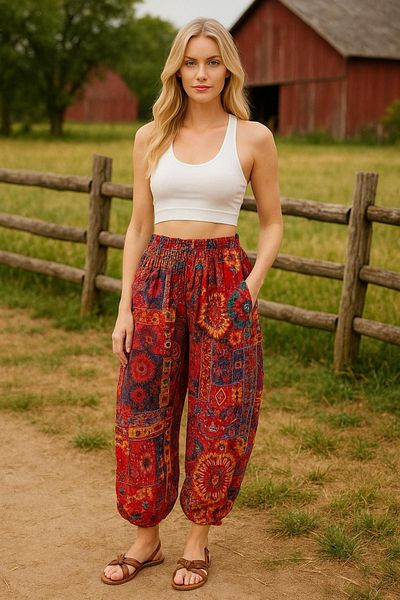 HAKKE Waist gimped baggy pants with pockets
