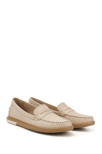 GÖNDERİ(R) Mocasnic confortabil din piele naturală antică Rok bej pentru femei/fete