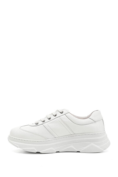 GÖNDERİ(R) Women's White Padded Sole Lace-Up Genuine Leather Sneakers