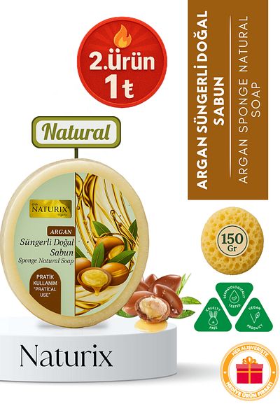 Naturix Argan Oil Sponge Soap 150 Gr |   Natural Peeling and Moisturizing Effect