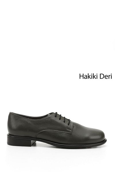 GÖNDERİ(R) Women's Khaki Antique Lace-Up Genuine Leather Oxford Shoes