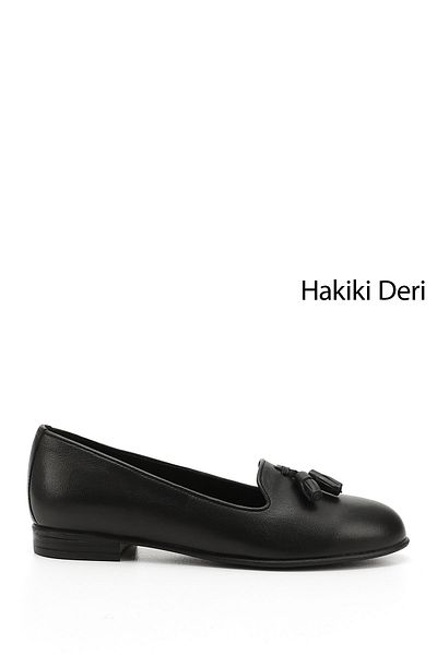 GÖNDERİ(R) Balerini negri din piele naturală cu ciucuri pentru femei/fete