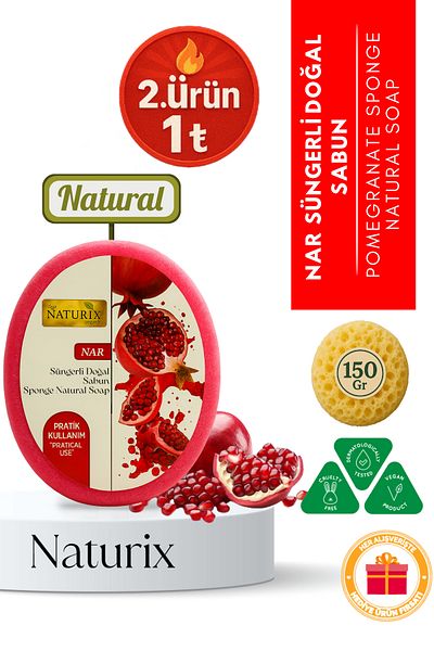 Naturix Pomegranate Sponge Soap 150 Gr |   Natural Soap with Antioxidant and Anti-Aging Effect