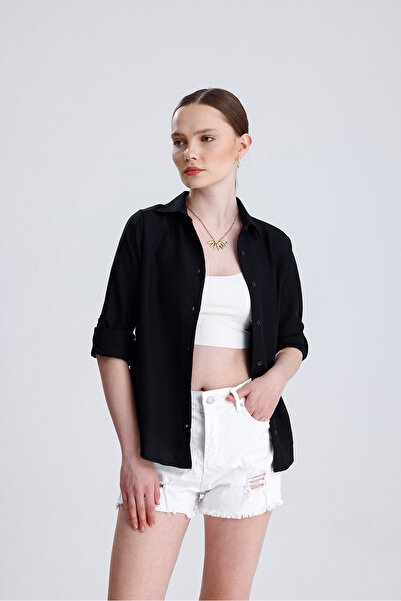 Sienza | Дамска широка базова риза - свободна кройка, риза с дълъг ръкав и ко...