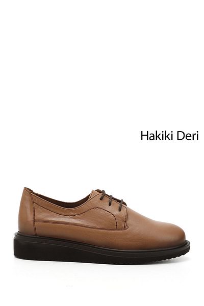 GÖNDERİ(R) Women's Light Tan Lace-Up Padded Sole Genuine Leather Shoes