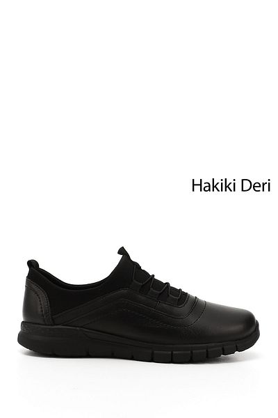 GÖNDERİ(R) Women's Black Wedge Sole Genuine Leather Shoes