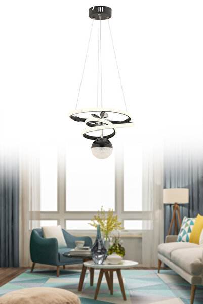 İstanbul Avize İstanbul Avize Keaos Siyah Ledli Kumandalı Modern 3 Renk Led Avize