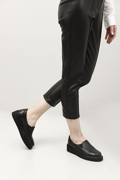GÖNDERİ(R) Women's Black Wedge Sole Genuine Leather Shoes