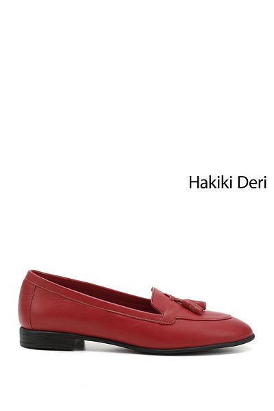GÖNDERİ(R) Women / Girls Red Antique Tasseled Genuine Leather Ballerinas