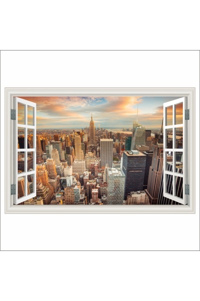 media Fototapet Fereastra Apus de soare peste New York City, 180 x 120 cm