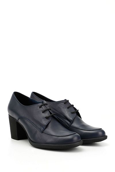 GÖNDERİ(R) Navy Blue Antique Gön Genuine Leather Round Toe Thick Heeled Rubber Sole Lace Up Women's Shoes 240