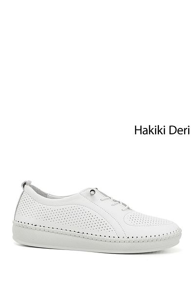 GÖNDERİ(R) Pantofi confortabili din piele naturală cu șireturi din cauciuc alb pentru femei/fete