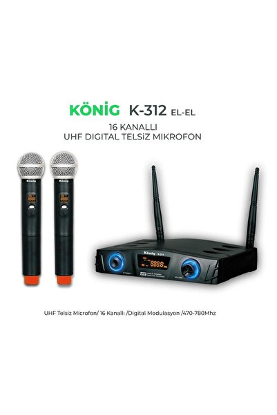 König K-312 Çift El Kablosuz Telsiz Mikrofon 16 Digital Kanal Uhf