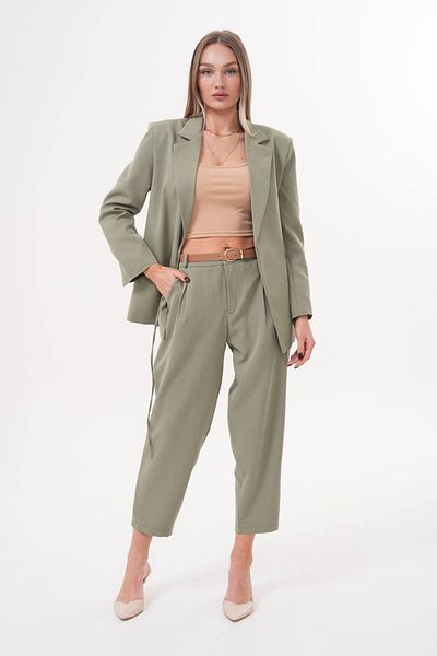 Kiremit Women's Khaki Rope Detail Jacket Bottom Top Set