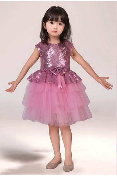 ABİYEKİDS Pink Show Party Dress with Sequins - Aby181