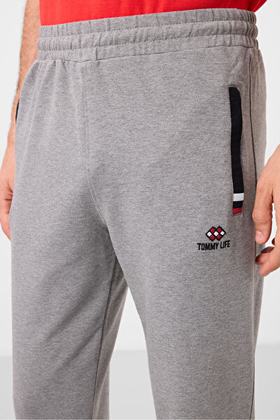TOMMY LIFE Gray MElangE Black MEn's SwEatpants - ZippErEd and PockEtEd, Skinny Fit - 84649