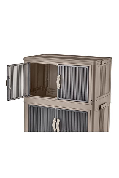 MissClean 4 LÜ Özel Set Çok Amaçlı Kapaklı Portatif Istiflenebilir Organizer Dolap Tekerlekli Toprak Rengi