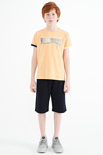 TOMMY LIFE Tricou pentru băiat cu decolteu în formă de mucegai standard cu imprimeu pepene galben - 11105