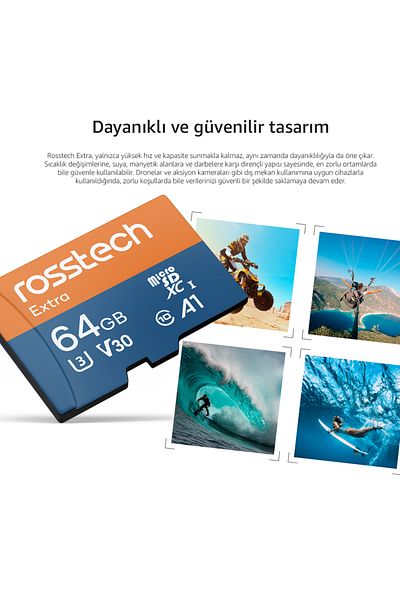 ROSSTECH Extra 64Gb Micro Sdxc V30 Uhs-3 C10 100Mb/S Memory Card with Adapter