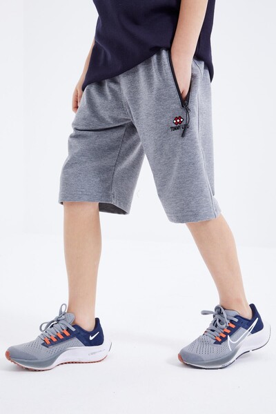 TOMMY LIFE Gray Melange Basic Zipper Pocket Lace Up Boy's Shorts - 10879