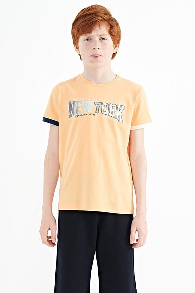 TOMMY LIFE Tricou pentru băiat cu decolteu în formă de mucegai standard cu imprimeu pepene galben - 11105