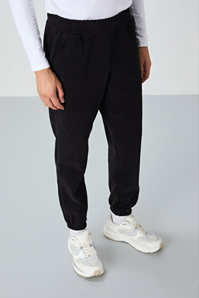 AIR JONES Bret Black Logo Embroidered Men's Fleece Tracksuit Bottom - 82107