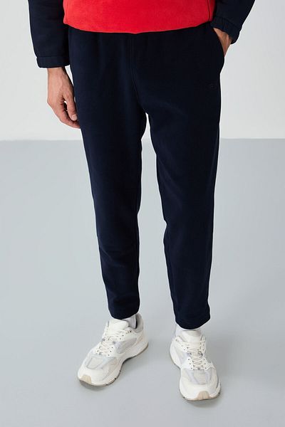 AIR JONES Blaine Navy Blue Logo Embroidered Men's Fleece Tracksuit Bottom - 82108