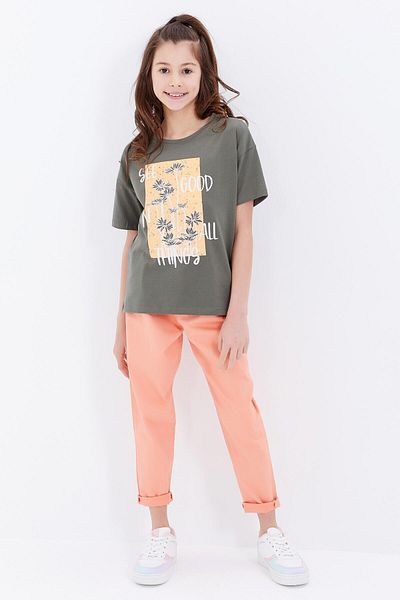 TOMMY LIFE Oversize Printed O Neck Off Shoulder Girl's T-shirt - 75032