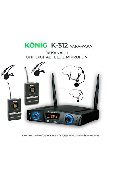 König K-312 Çift Yaka Kablosuz Telsiz Mikrofon 16 Digital Kanal Uhf