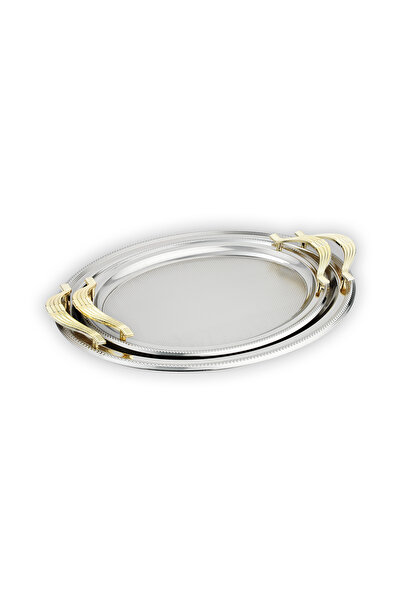 Schafer Ela 2 li Oval Çay Tepsisi-Platin01