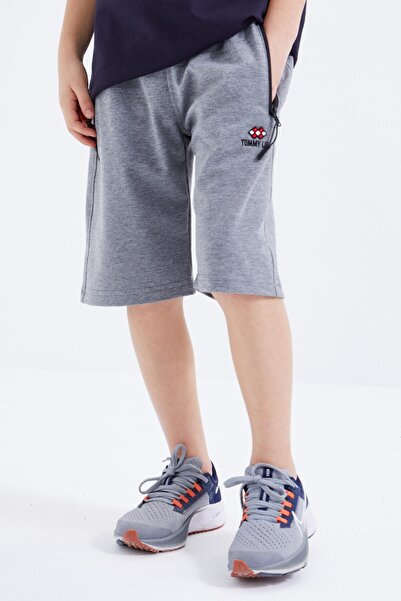 TOMMY LIFE Gray Melange Basic Zipper Pocket Lace Up Boy's Shorts - 10879