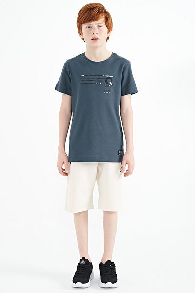 TOMMY LIFE Tricou pentru băieți, cu detaliu, cu imprimeu verde pădure, cu decolteu în formă standard - 11145