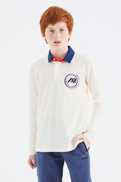 TOMMY LIFE Ecru Polo Neck Boy T-Shirt - 11172