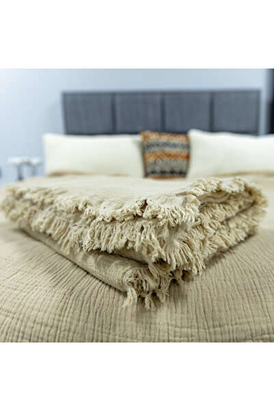 OTEXSA Taş Rengi 4 Kat Müslin Tek Kişilik Yatak Örtüsü Pike 160x200