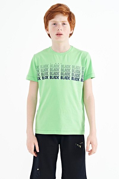 TOMMY LIFE Neon Green Text Printed O Neck Standard Fit Boy's T-shirt - 11149