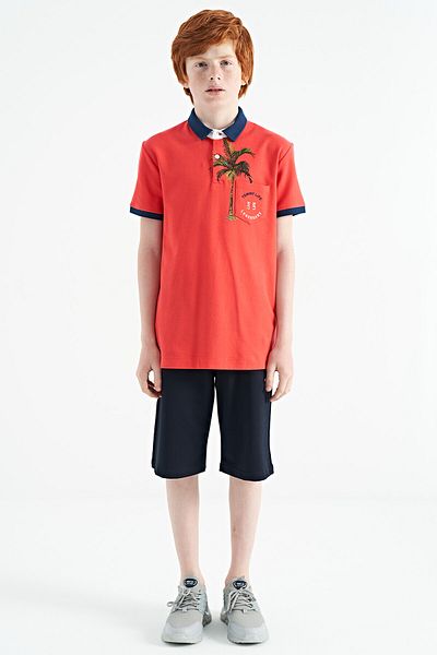 TOMMY LIFE Coral Printed Pocket Detailed Standard Fit Polo Neck T-shirt για αγόρι - 11144
