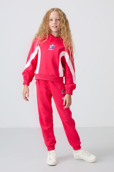 TOMMY LIFE Viva Red Cotton Furry Inside Soft Textured Standard Fit εμπριμέ κοστούμι για κορίτσια - 75166