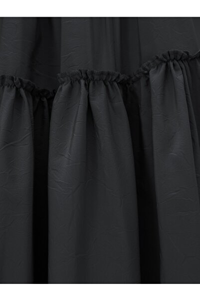 Modamorfo Parted Elastic Waist Kraş Pattern Parachute Skirt - Black