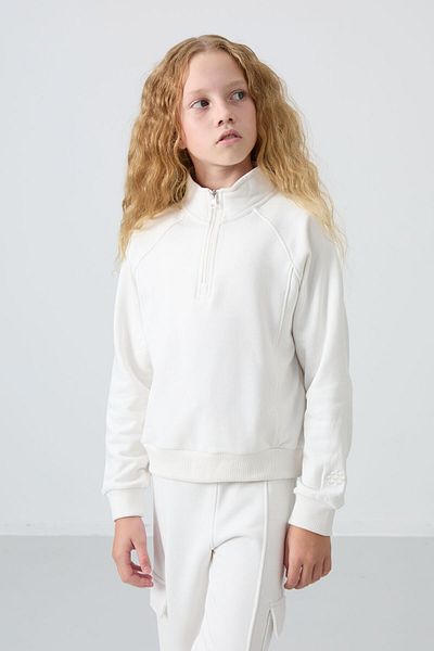 TOMMY LIFE Embroidered Ecru Girl's Tracksuit Set - Soft Textured, Furry Inside, Standard Fit - 75159