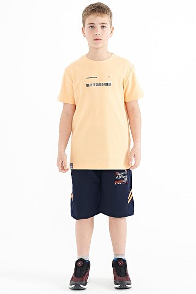 TOMMY LIFE Tricou pentru băiat - Detaliu imprimeu pepene galben, decolteu O, Mărime standard - 11117