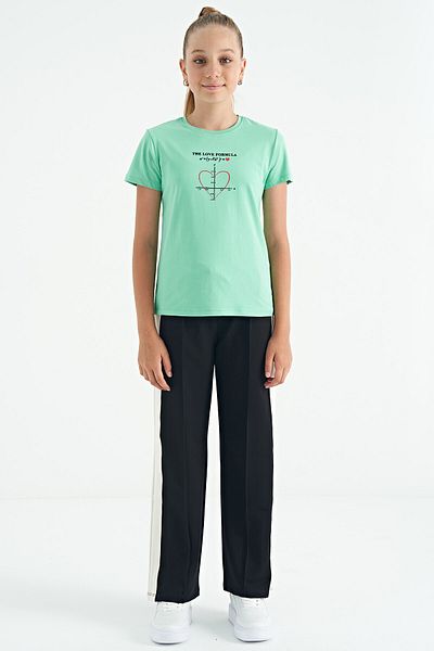 TOMMY LIFE Water Green Girl's T-Shirt - O-Neck, Print Detail, Comfortable Fit - 75129