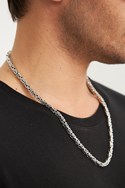 Ventino Silver 5mm Kral Kare 925 Ayar Gümüş Erkek Zincir Kolye VEK-3050