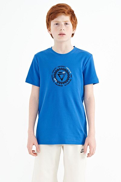 TOMMY LIFE Saks Embroidery Embroidery Λεπτομερές μπλουζάκι για αγόρι με λαιμόκοψη - 11115