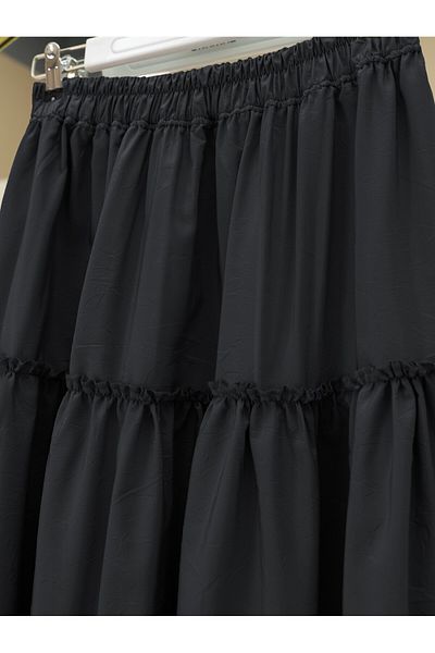 Modamorfo Parted Elastic Waist Kraş Pattern Parachute Skirt - Black