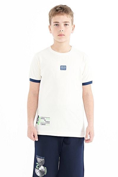 TOMMY LIFE Ecru Printed Standard Mold O Neck Boy's T-shirt - 11097