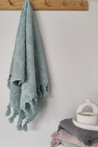 Sevim Fringed Mint Green Hand Towel 50X90 cm - Soft and Durable - 100% Cotton