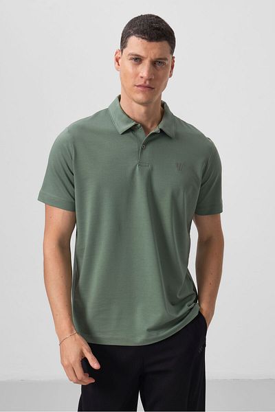 TOMMY LIFE Ανδρικό μπλουζάκι με ανοιχτό πράσινο Standard Fit Basic Polo Neck - 87768