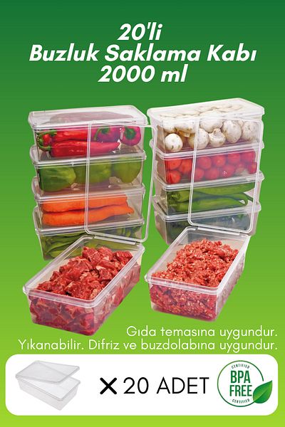 SUPERCUPP Plastic Self Locking Storage Container Freezer & Refrigerator Organizer Gray - 2 Liters - 20 Pieces