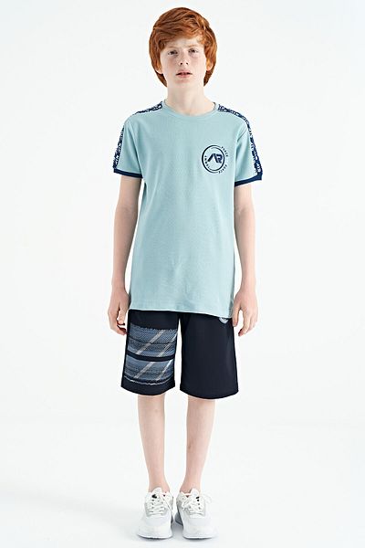 TOMMY LIFE Ανοιχτό μπλουζάκι ώμου Λεπτομερές Standard Mold O Neck Boy's T-shirt - 11121